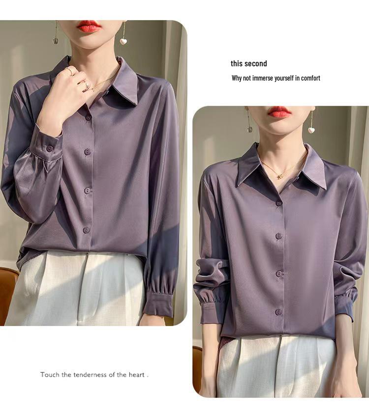 Women's High-End Heavyweight Mulberry Silk Satin Shirt for Autumn