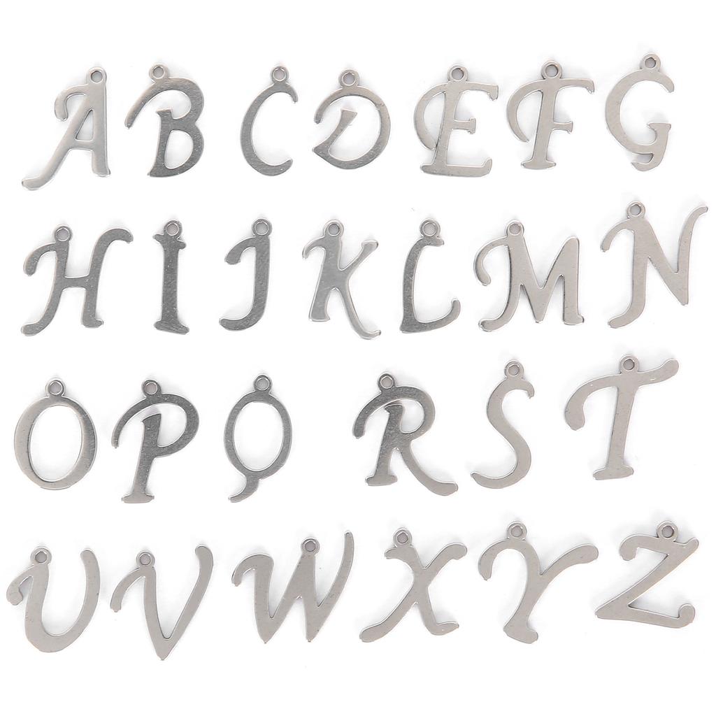 26Pcs DIY Letter Pendant HandMade Necklace Bracelets Jewelry Crafts Accessories(Stainless Steel Color 26Pcs Bag )