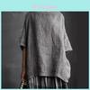T-shirt in Cotone e Lino Stile Artistico Vintage con Dettagli a Patchwork per Uso Casual