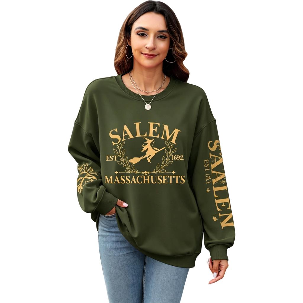 Women's Casual Halloween Print Long Sleeve Neck Sweatshirt