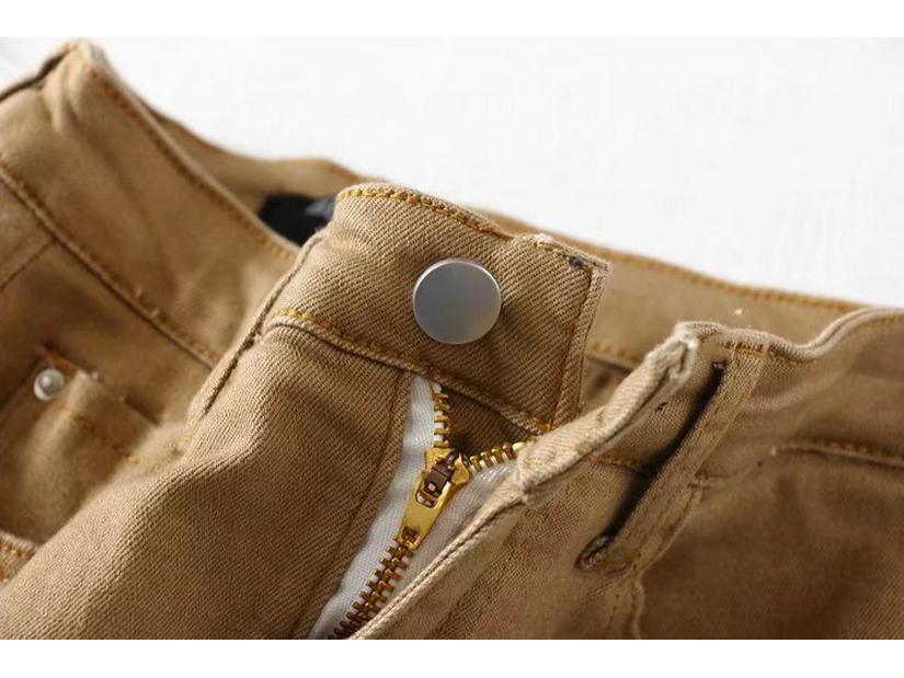 YPFF Women's High-Waisted Stretch Denim Midi Skirt with Raw Edge & Anti-Exposure Design