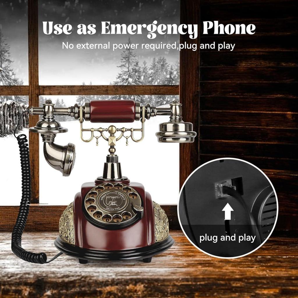 Home Office Decor Landlines Fashion Creative Antique European Pastoral Retro Wired Phone, Nostalgic Style, Rotary Dial