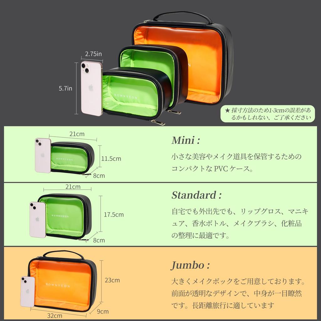 Rownyeon Vinyl Pouch Translucent Makeup Clear and Toiletry Pouch 3-Piece Set Pouch, Pouch,