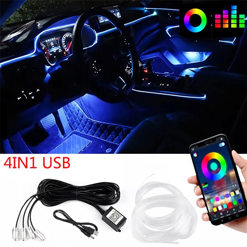 Auto Innenraum Neon RGB LED Streifen Flexibles EL Draht Licht Mit App-Steuerung Umgebungsatmosphäre Streifenlicht Dekorative Lampen