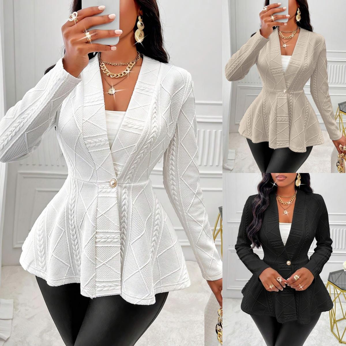 

Elegant Office Ladies Coat Autumn And Winter Long-sleeved Thickened Slim Fashion Jacquard Blazer Coats Women Jacket XS білий