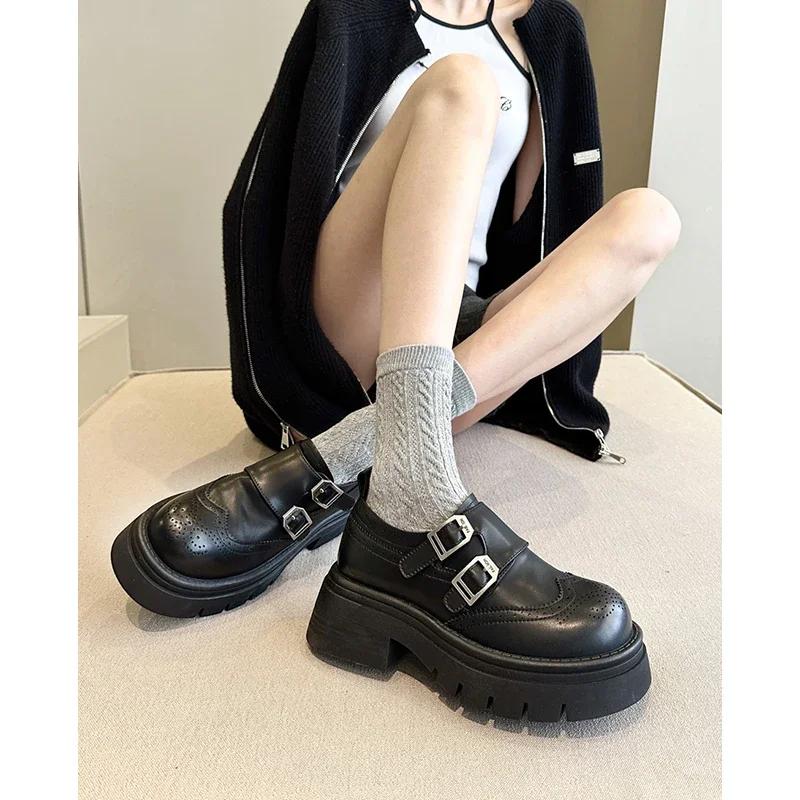 Fashion Women's Thick Heel Flats British Style 2024 Spring Autumn New Loafers Versatile Short Women Heightening JK Single Shoes