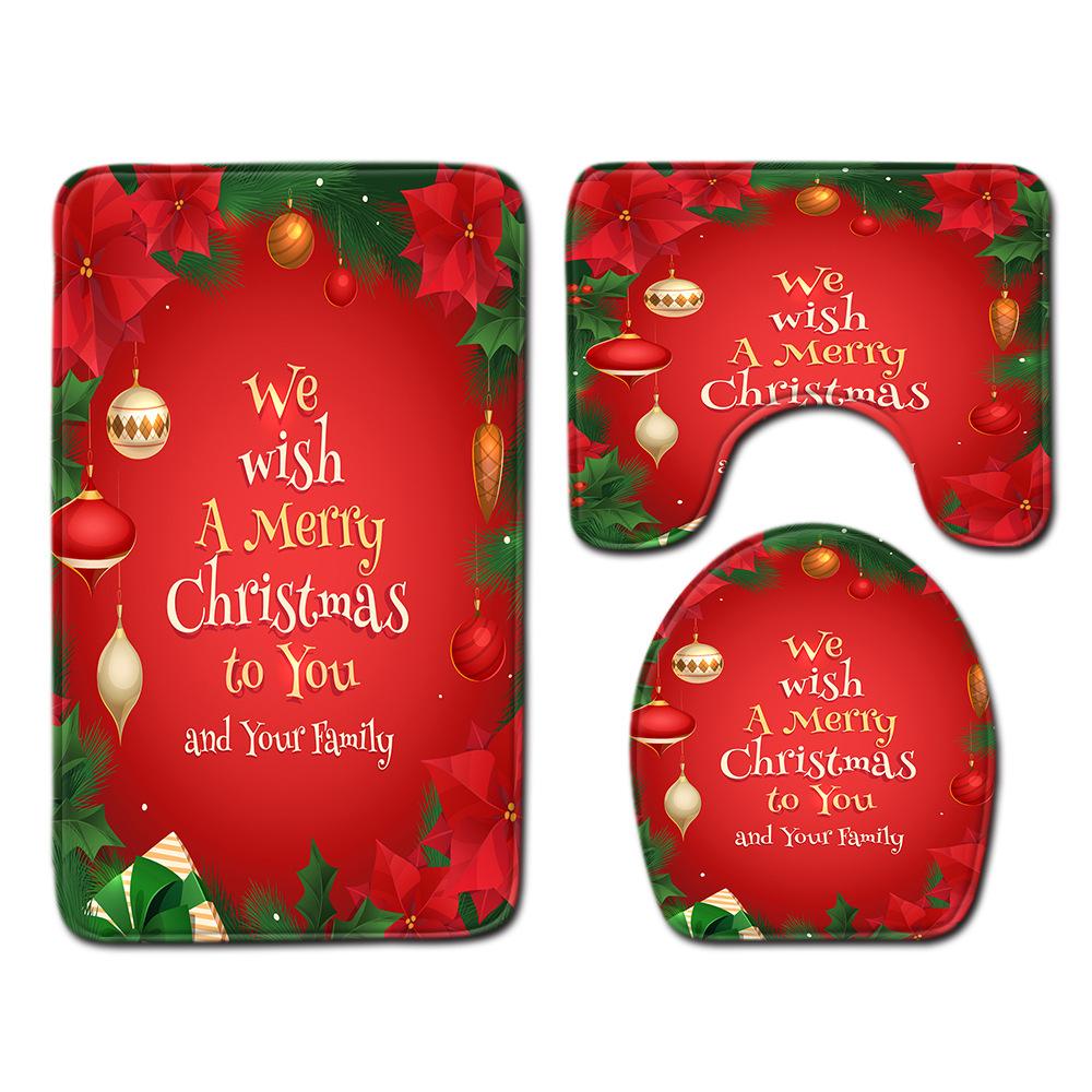 Christmas Home Door Mat Bathroom Shower Curtain Floor Mat Combination Four-Piece Set Bedroom Living Room Carpet
