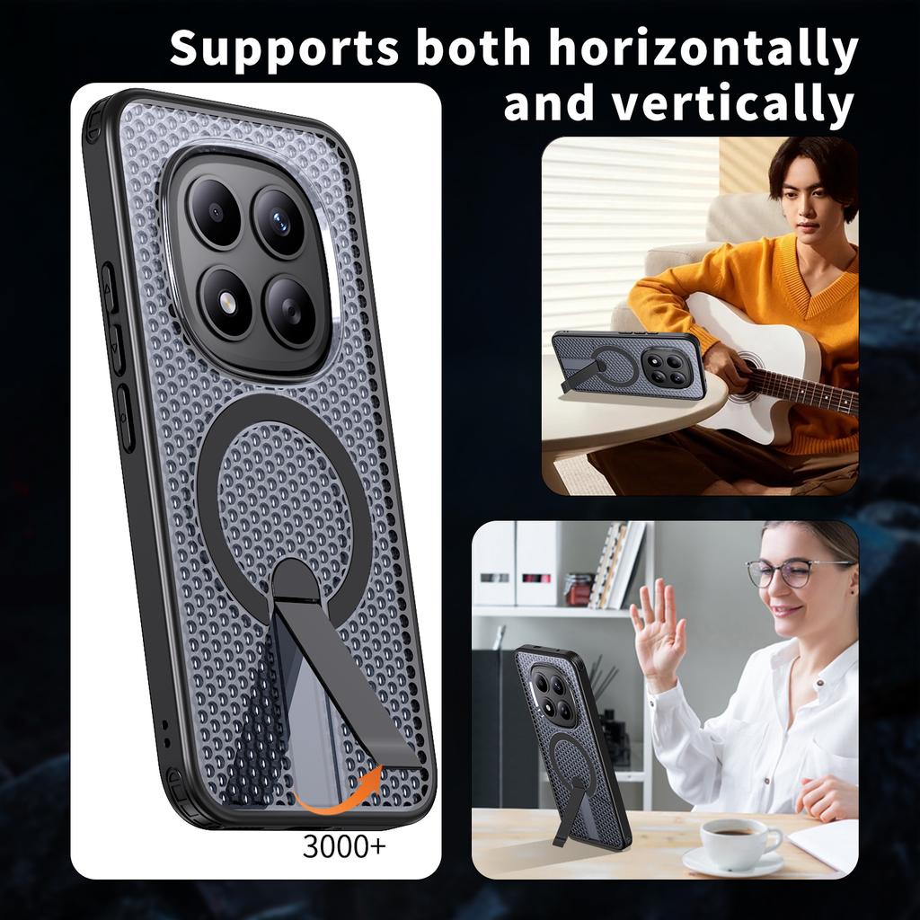 Für Xiaomi Redmi Note 15 Pro 5G (Global) Magnetische Hülle Ständer Gitterstruktur TPU PC Handy Rückabdeckung