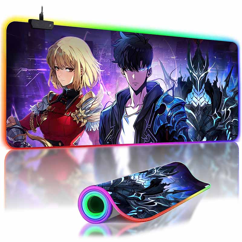 RGB Backlit Anime Solo Leveling Mouse Pad Cute Anime Grils Lager Gamer Accessories Overwatched Mouse Mat Non-Slip Keyboard Mat