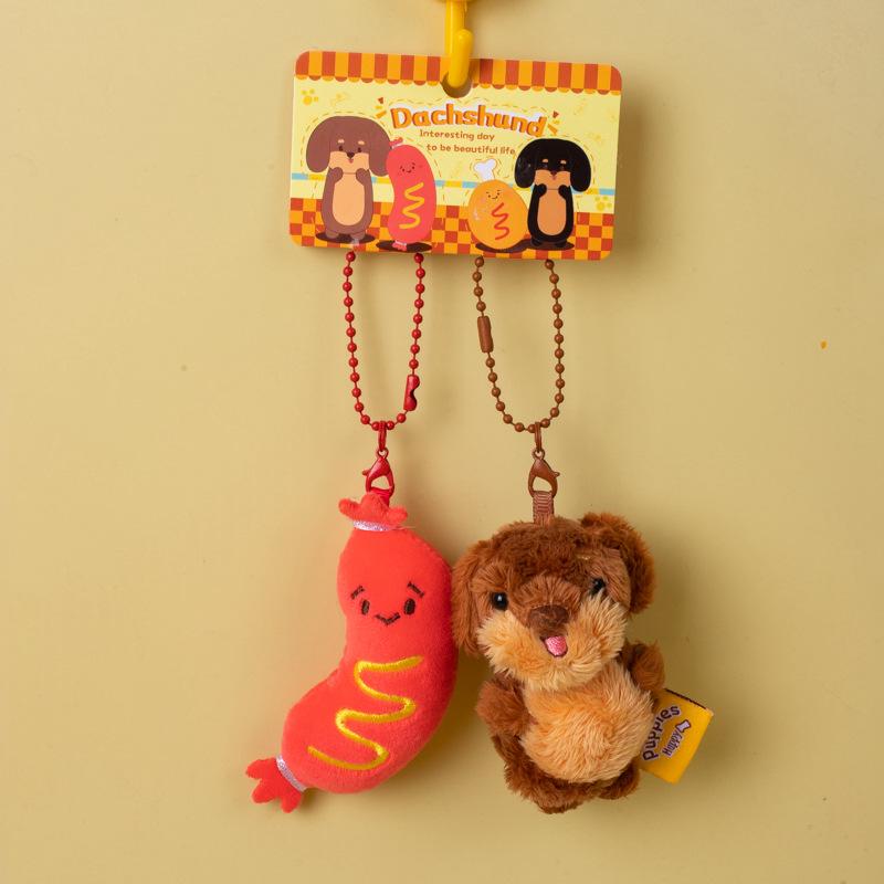 Cartoon Dachshund Plush Toy Camera-Style Keychain Backpack Accessory