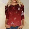 Women's Fashion Casual Christmas Tree Printed Round Neck Three-Quarter Sleeve T-Shirt Top