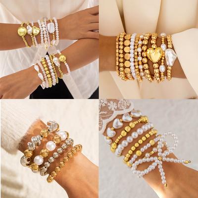 Love Imitation Multi-layer Pearl Bracelet Set Temperament High-end Beaded Bracelet Jewelry Set