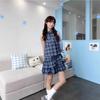 Blue plaid shirt sleeveless vest dress children's summer new popular small cake short skirt