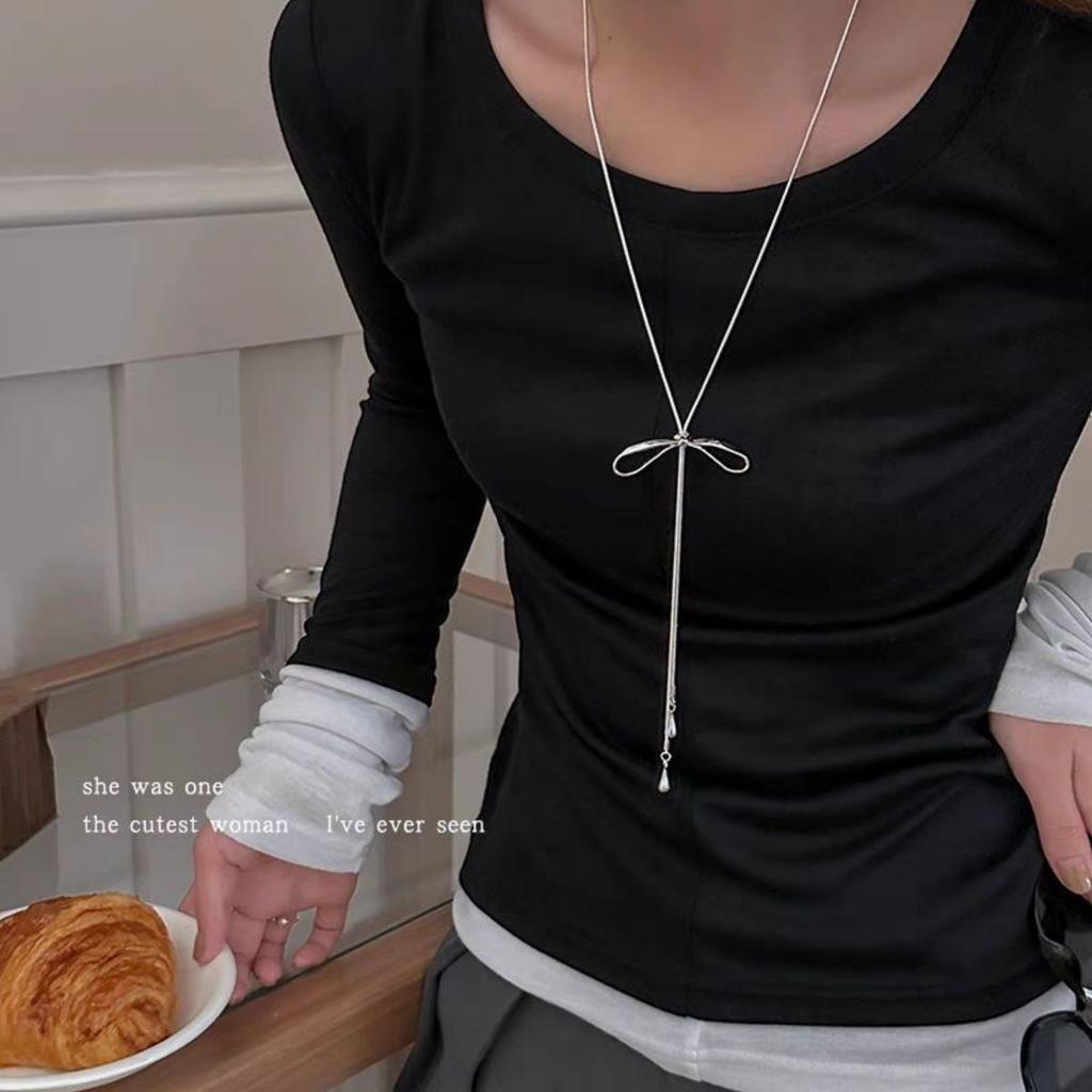 Water Drop Pendant Necklace Design Sense Long Sweater Chain Versatile Accessories