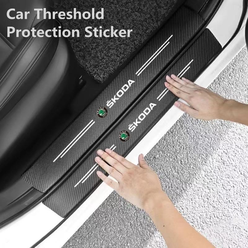 WMZW4 Carbon Fibre Car Door Sill Threshold Bumper Protector Sticker For Skoda Octavia 2 A7 A5 Rapid Fabia Yeti Superb SCALA Accessorie