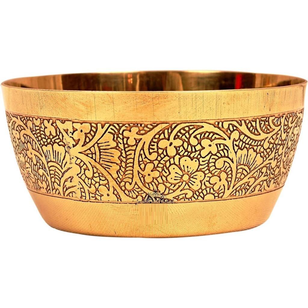 Embossed Design Brass Bowl Katori, Serving Indian Dishes 200 ML, Gold (Pack of 1)