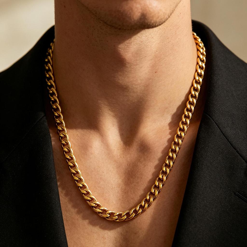 18K Gold-Plated Stainless Steel Cross Necklace for Men - Hip Hop Cuban Twist Chain Jewelry