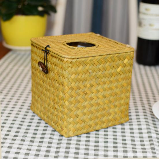 Tissue Box Napkin Dispenser Large Capacity Design Easy to Use Decorative Straw Woven Napkin Box Holder Desk Ornament