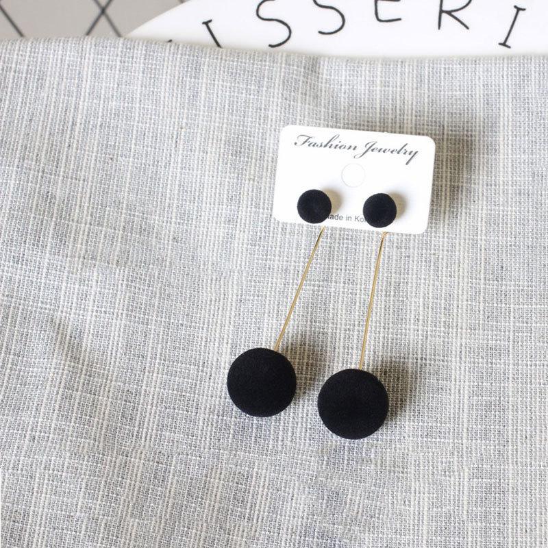 Korean Black Velvet Ball Drop Earrings - Elegant Autumn/Winter Style for Women