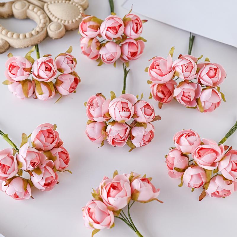 6Pcs Bouquet Multicolor Silk Roses Bouquet Vases for Home Decor Wedding Decorative Flowers Wholesale Christmas Wreath Scrapbook