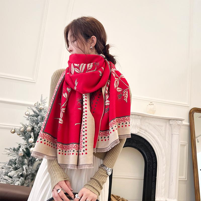Winter Warm New Imitation Cashmere Scarf for Women Fresh and High End Spring Like Scarf Plus Velvet Windproof Shawl