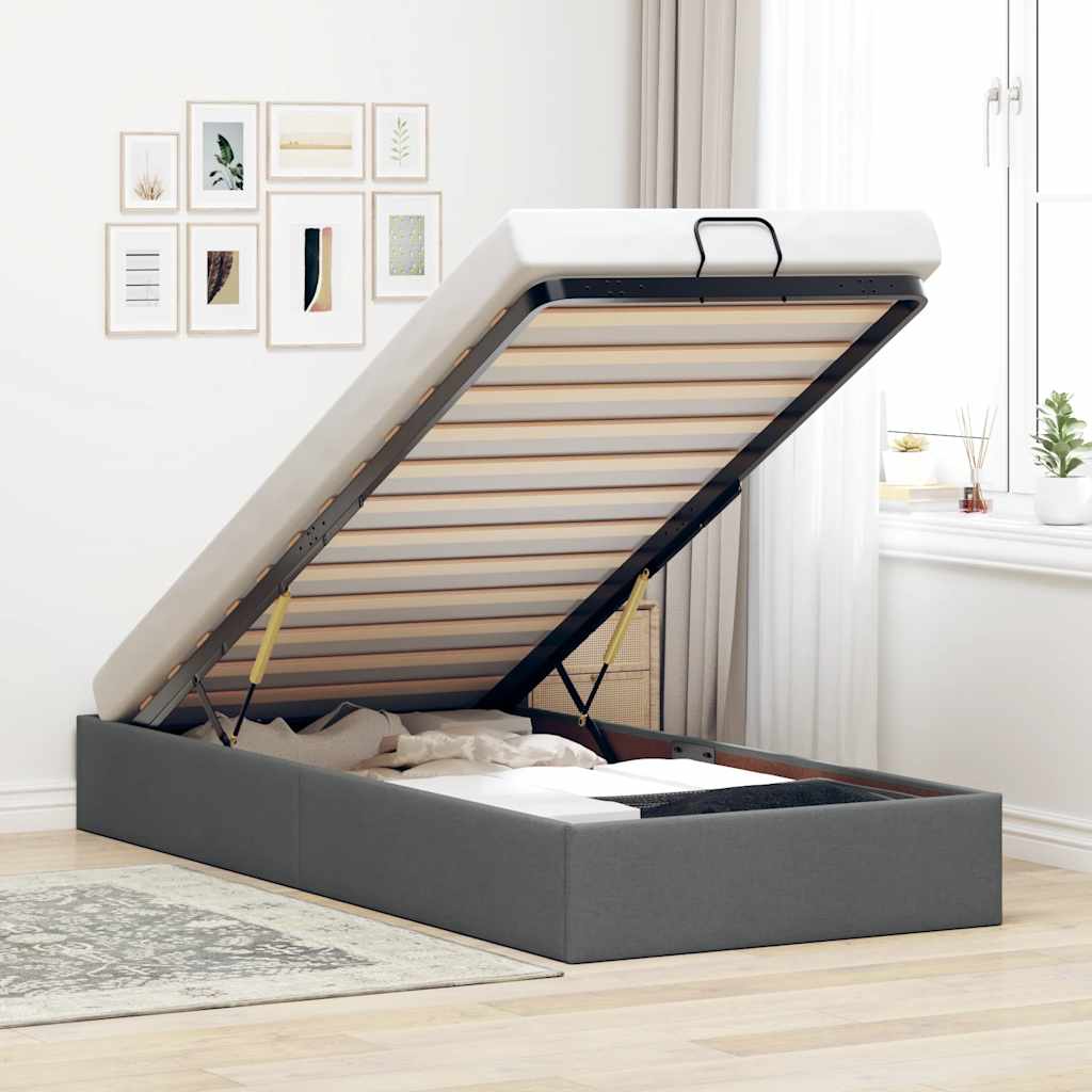 Ottoman Bed Without Mattress Dark Grey 90x190 Cm Fabric