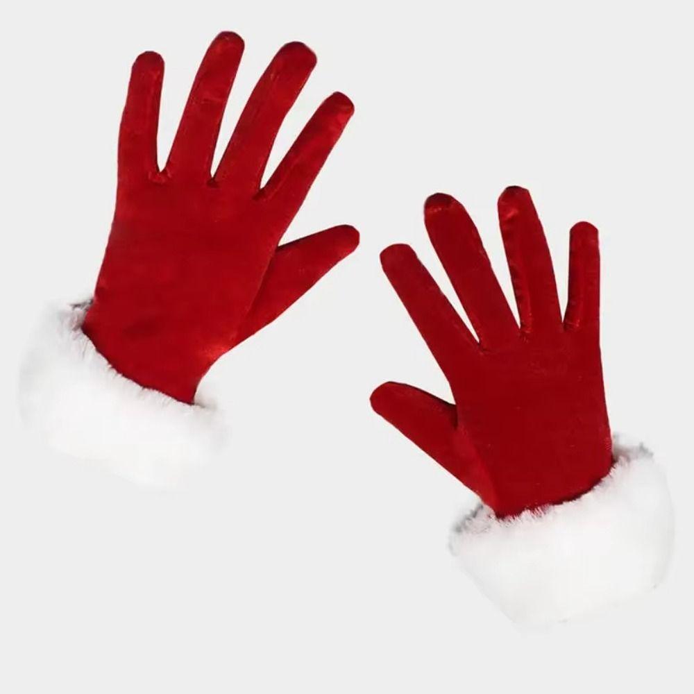 Red Velvet Christmas Gloves Warm Full Finger Gloves Fashion Santa Claus Gloves  Evening Party