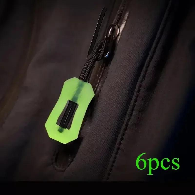 6Pcs Luminous Zipper Pull Rope Glow In The Dark Zipper Head Anti-lost Backpack Clothes Jackets Slider DIY Repair Kit Sewing Tool
