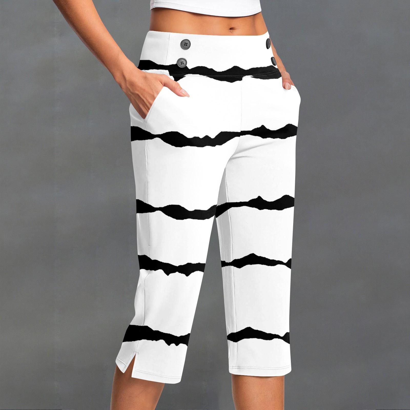 

Женские модные полосатые брюки с пуговицами и карманами, с разрезом, с высокой посадкой, спортивные, для йоги, повседневные, укороченные XL белый