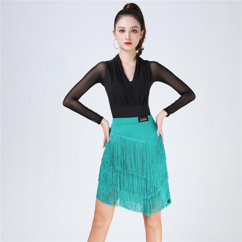 Women's Latin Dance Set: Fringe Skirt and Top for Practice, Competition, or Performance