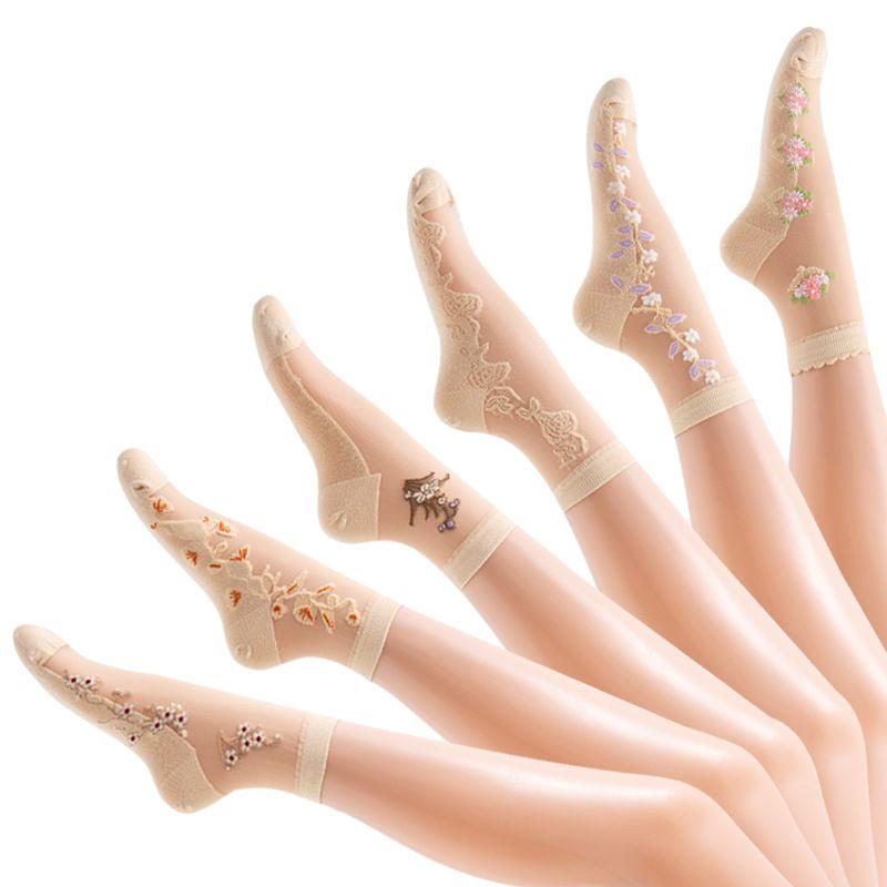 5 párů dámských letních tenkých prodyšných a zápachu odolných ponožek Dámské ponožky se sukněmi Letní středně vysoké růžové podkolenky
