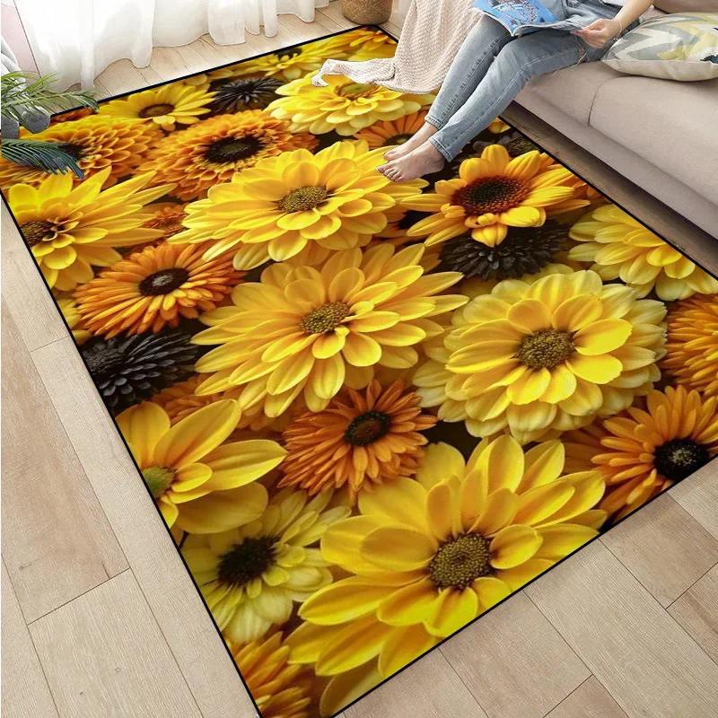 3D Sunflower Carpet Non-slip Floor Mat Bedroom Living Room Large Area Rugs Home Decor Floral Doormat Entrance Mat Tapis Salon