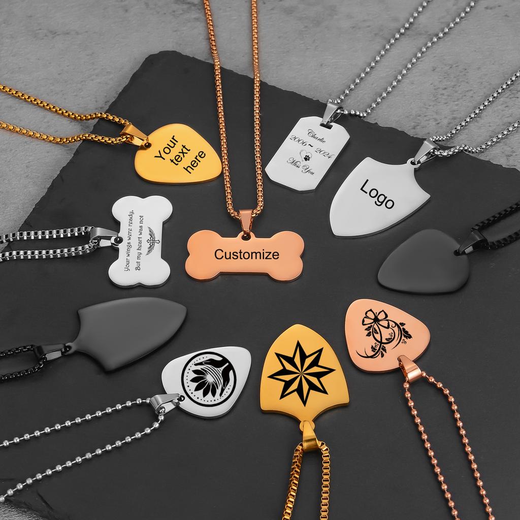 Personalized ID Tag Stainless Steel Hip-Hop Guitar Tag Necklace Geometric Military Simple Pendant Jewelry for Men Gift