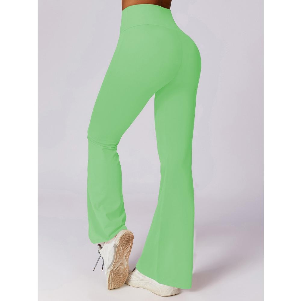 New Cross-Waist Sensual Sheer Yoga Pants Slimming High-Waisted Butt-Lifting Workout Fitness Solid-Colour Flared Trousers