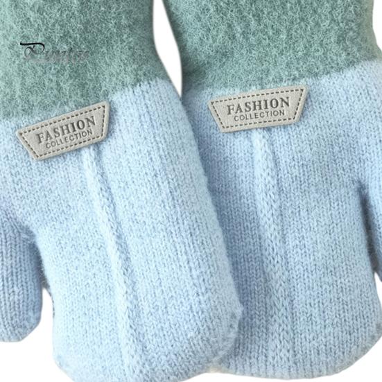 Children Mittens 1 Pair Hanging Rope Halter Thickened Fleece Lining Winter Woolen Yarn Gloves Letter Logo Solid Color Baby Knitting Knitted