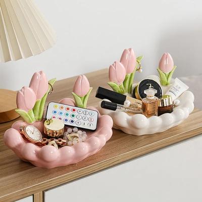 Ceramic Tulip Ornaments Creative Chinese Ornaments Living Room Home Tray Ceramic Tulip Dressing Table Storage Box