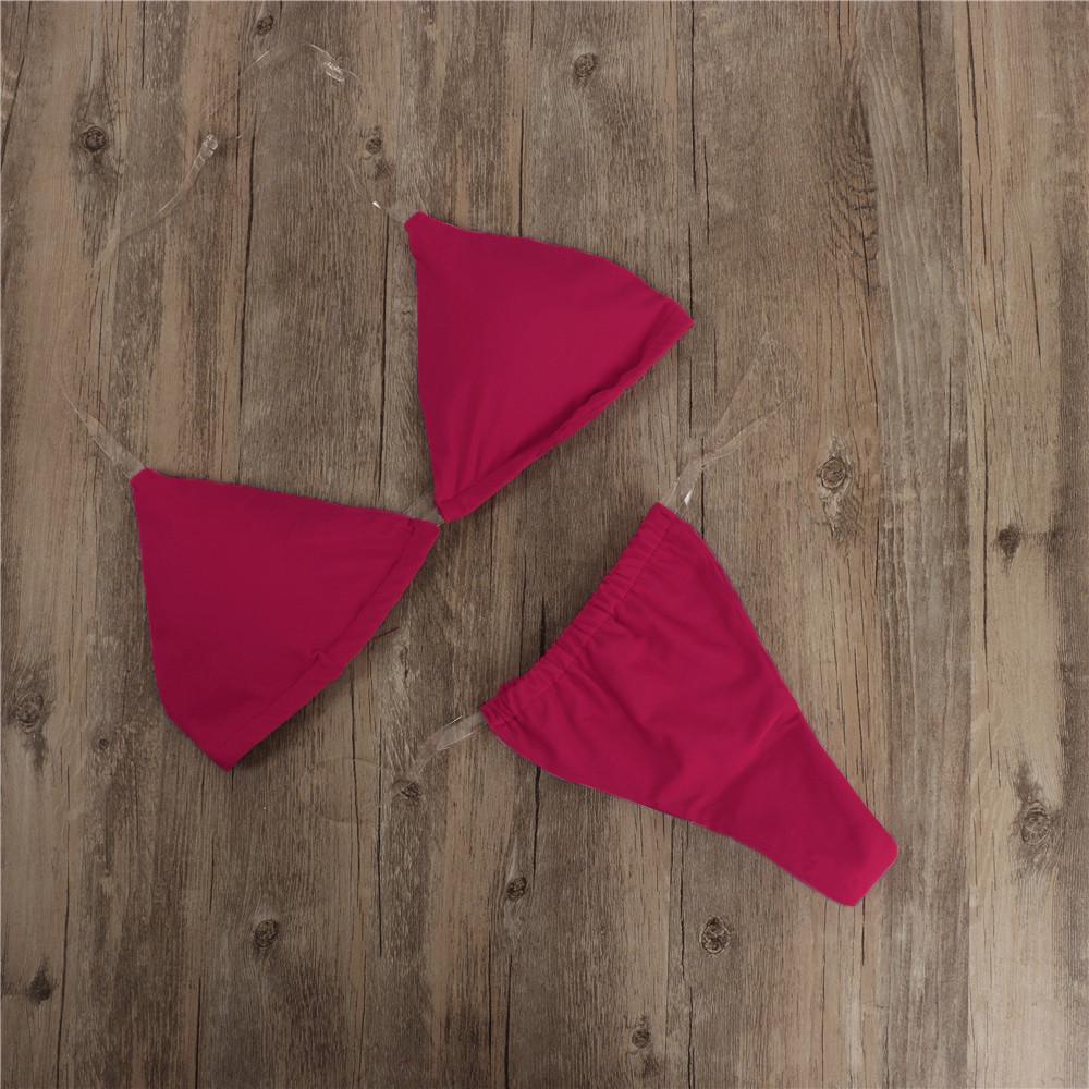 European American Solid Color Women's Three-Piece Bikini with Transparent Straps