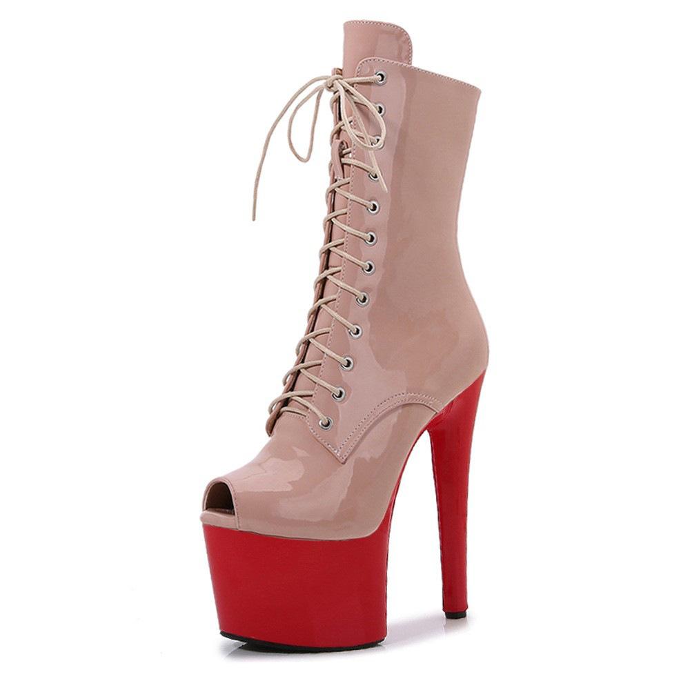 New 17cm thin heel glossy low boots sexy pole dance boots fashion catwalk super high heel dance shoes trend