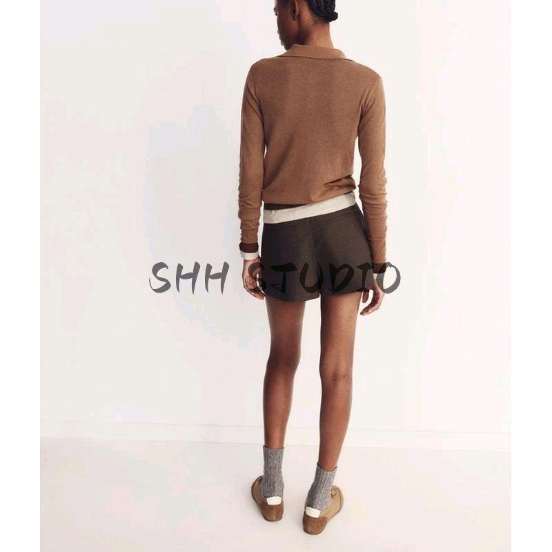 Spring New Women's Clothing Versatile Lattice Mid-Waist Wide Pleated Decoration Casual A- line Short Pantskirt 4661413
