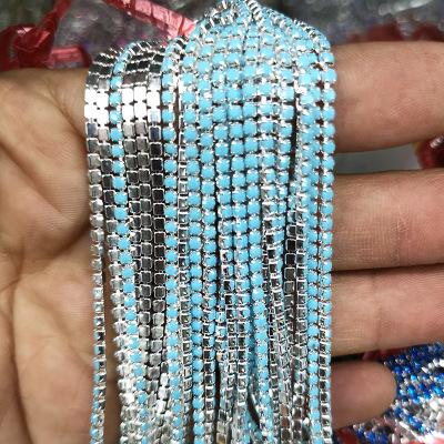 1yard/Piece 30Colors SS6-SS16 Glass Crystal Rhinestone Chain Silver Bottom Sew On Cup Chains For Diy Garment Bags Decorations