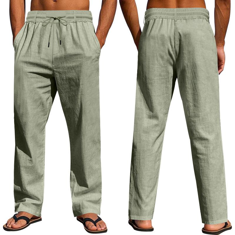 Men's Casual Linen Breathable Comfortable Loose Drawstring Beach Tracksuit Pants for Men