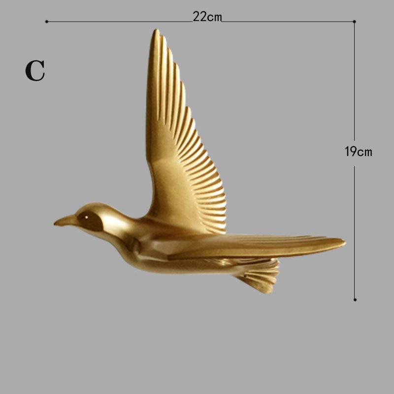 3D resin bird wall decorations three-dimensional wall stickers white gold bird statue living room TV sofa background wall art