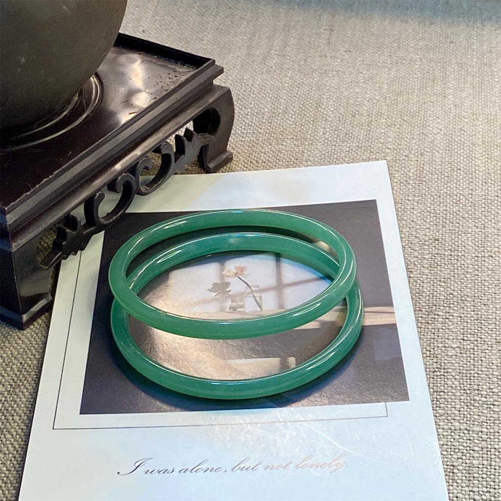 2Pcs/Set Imitation Natural Jade Solid Color Jingle Bangles Vintage Palace Simple Glass Bracelet Chinese Style Ancient Jewelry