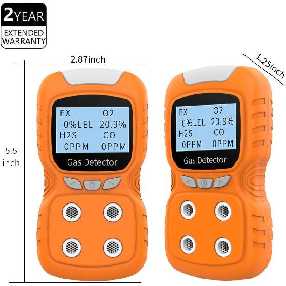 Portable Gas Detector, Gas Clip 4 Gas Monitor Meter Tester Analyzer, Rechargeable LCD Display Sound Light Shock Air Quality Tester, 2 Year