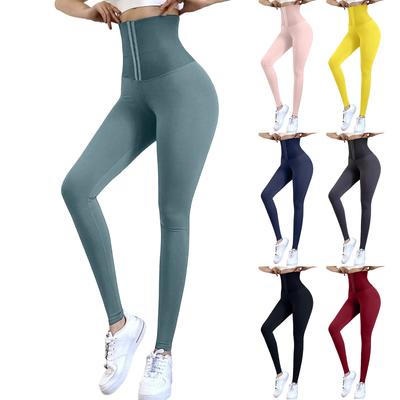 Pantalons de Yoga Double-boutonnage Taille Haute Push-up Hanches Façonnage de la Taille Aplatissement de l'Abdomen Élastiques et Coupe Moulante pour Femmes