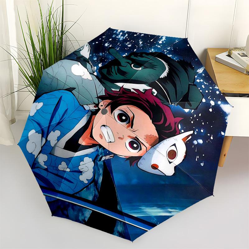 

1pc Automatically Opening Umbrella with Demon Slayer Design, Portable Three-Fold Design, 8-Bone Iron Frame, Outdoor for Fans, Travelers, Daily Use, Gi