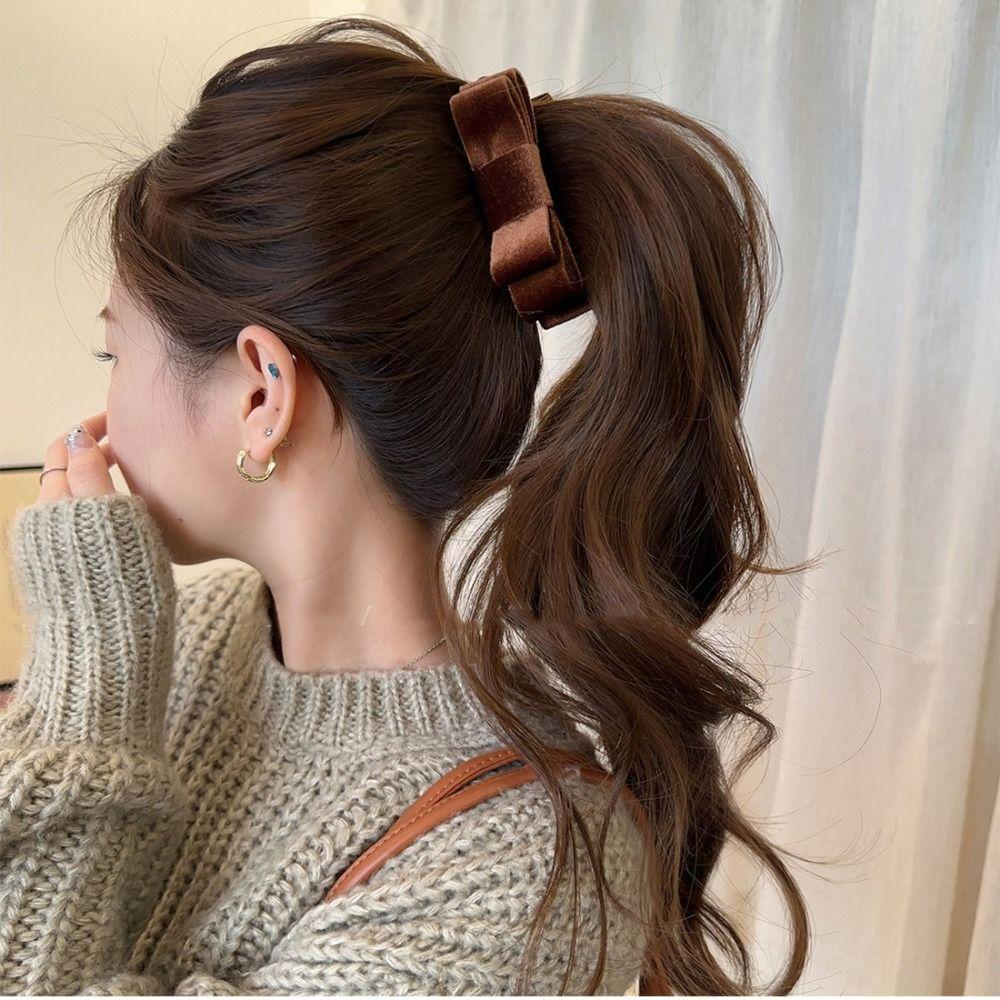 Black Red Velvet Bow Hair Clip Hair Clips Bow Vertical Clip Bowknot Banana Clip  Ponytail Holder