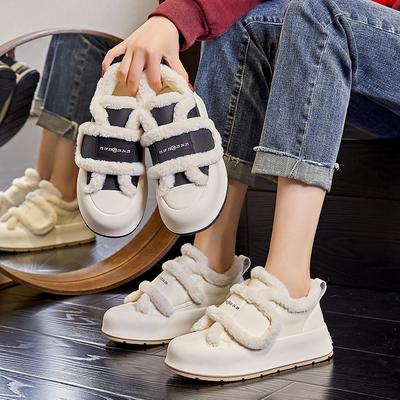 Plush Little White Shoes Women's Winter New Thick-soled Warm Velcro Women's Shoes Fashionable Versatile Casual Single Shoes