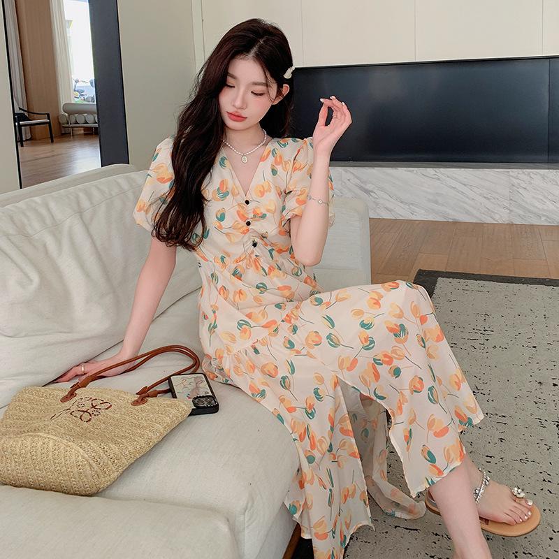 2026 Floral Chiffon Summer Maternity Dress 4XL