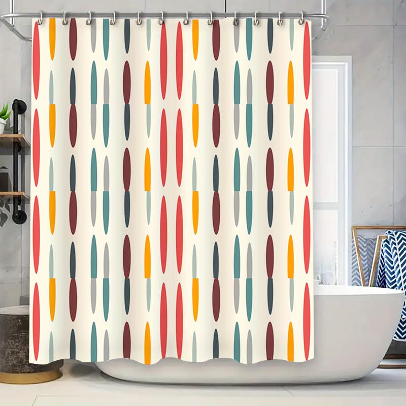 

Modern Retro Style Shower Curtain Waterproof Fabric With Beautiful Geometric Patterns For Bathroom Decoration (Red Blue Yellow) W60H190(CM)-1 Pcs